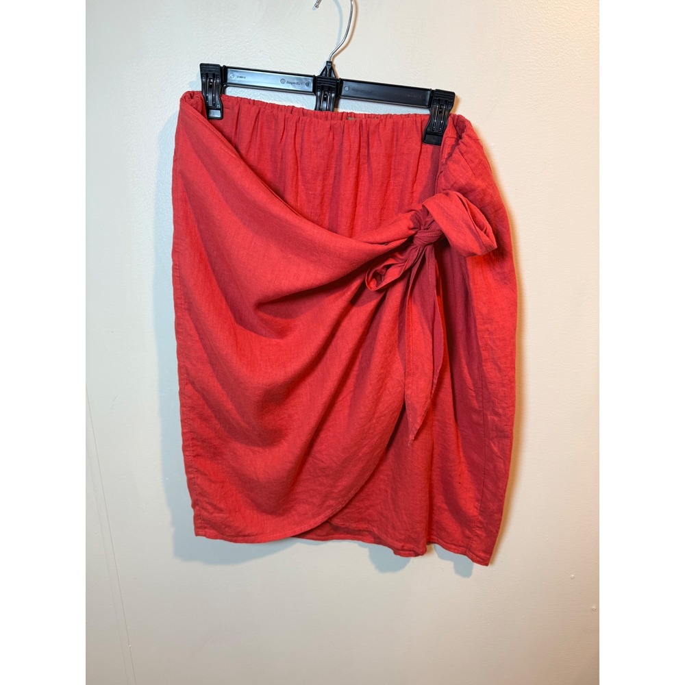 Naturals‎ d&co Rose Red Linen Blend Wrap Skirt Size Large Tie Waist Boho Flowy